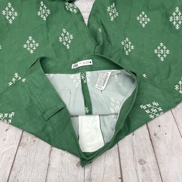 Zara Green Wide Leg Pants with White Pattern - Picture 9 of 16